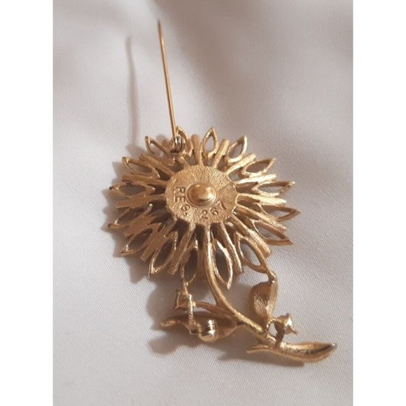 Vintage SWAROVSKI Gold Tone Floral Brooch With Faux Pearl & Opalescent Crystals - Picture 6 of 6